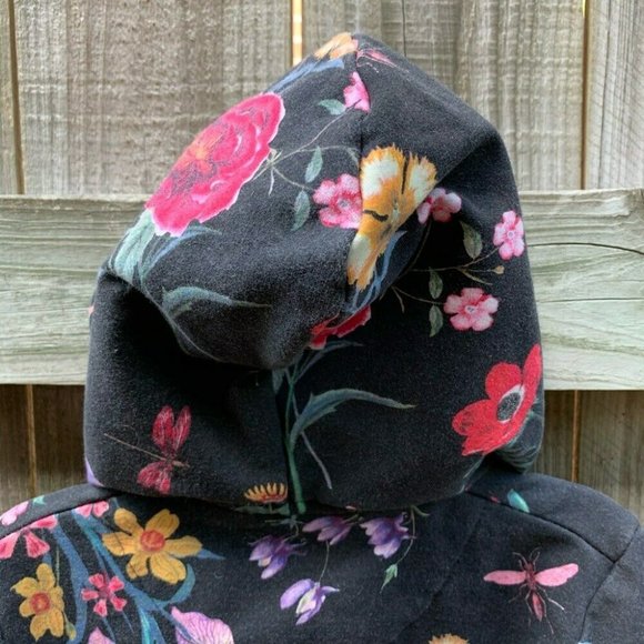 ZARA Girls Collection Hooded Sweater Size 5 Black / Floral Pockets  Zip Up - Picture 7 of 8